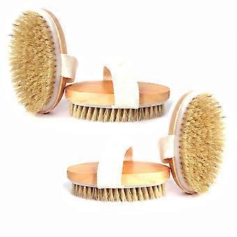 Set van 4 lichaamsborstels voor droogborstelen met zachte en stijve haren, bamboe exfoliërende borstel voor de bloedsomloop en tegen cellulitis.