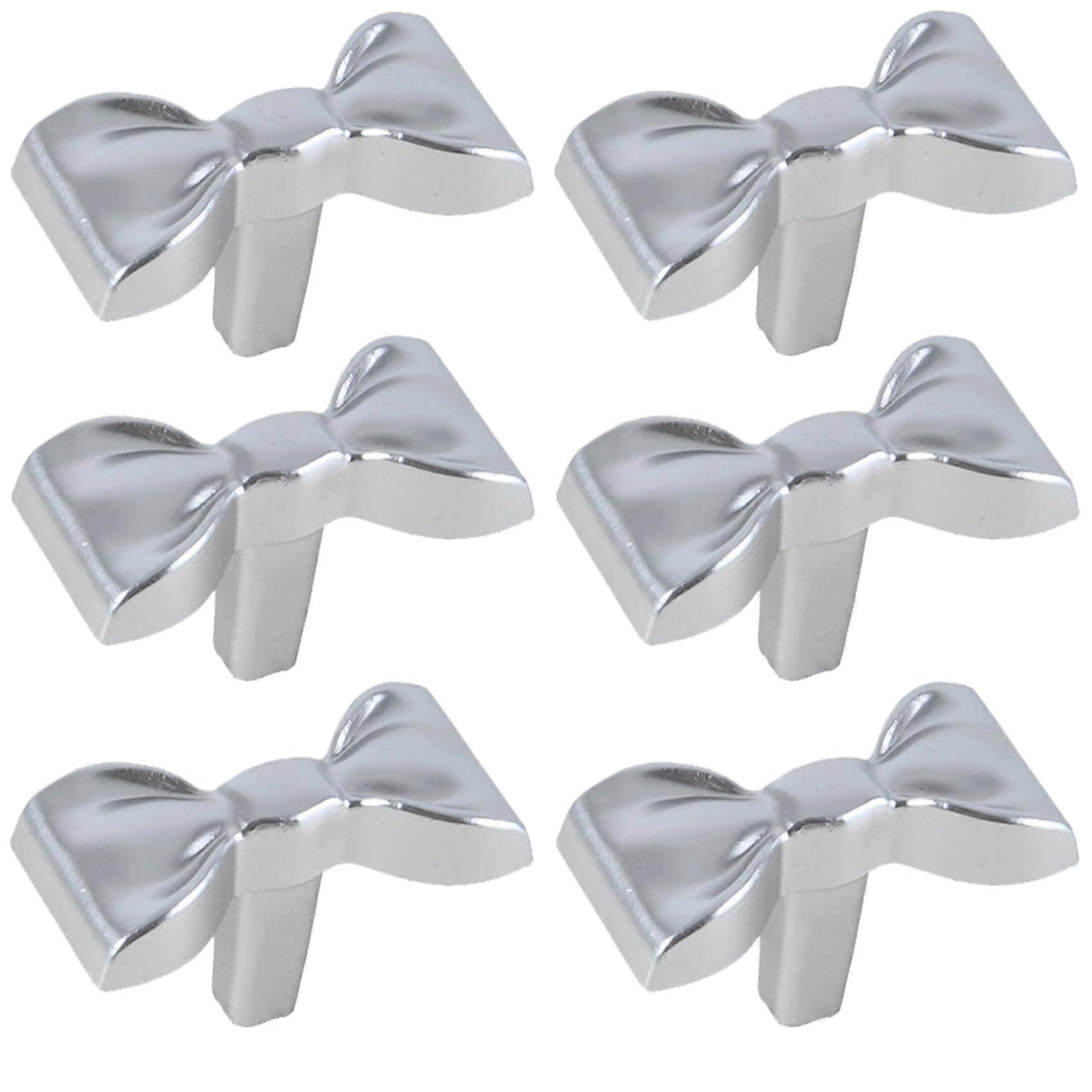 6Pcs Silver Bow Shaped Cabinet Knobs and Drawer Handles, Elegant Pulls for Kitchen Cabinets