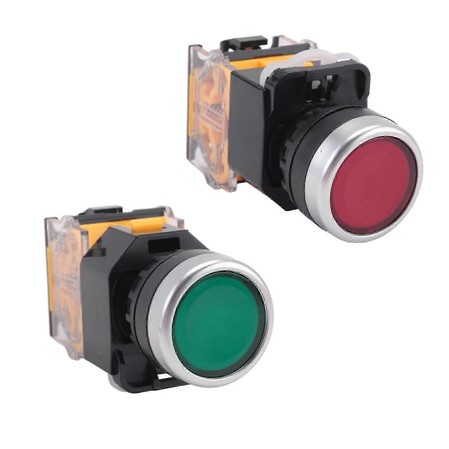 2pcs 22mm Mount 10A 380V DPST Red Green Momentary Push Button Switch