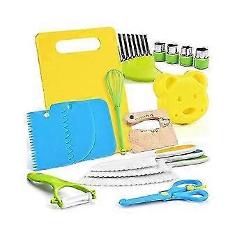 Toddler Kitchen Utensil Set - Toddler Safe Kitchen Knife Set For Real-life Cooking With Toddler Safe Plastic Knives - Kids Cutting Board - B
