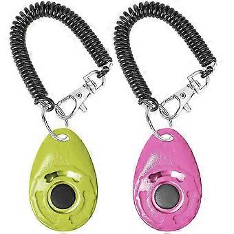 2 Pack Dog Training Clickers with Wrist Strap Pink and Green