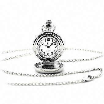 Klassiek blauw lotusbloemmotief zilverkleurig quartz zakhorloge voor stellen