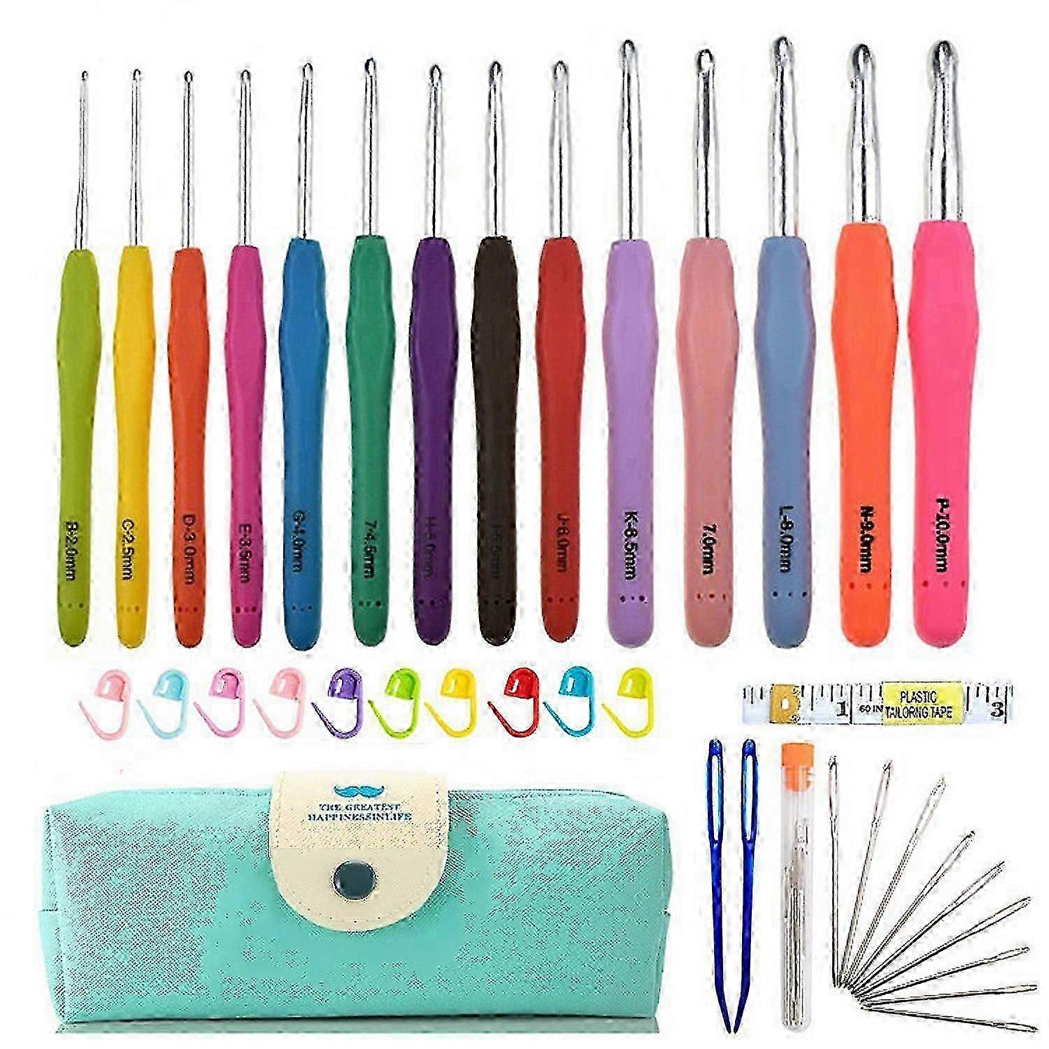 Multi-Color Crochet Kit with Hook Measuring Tape (Blue)