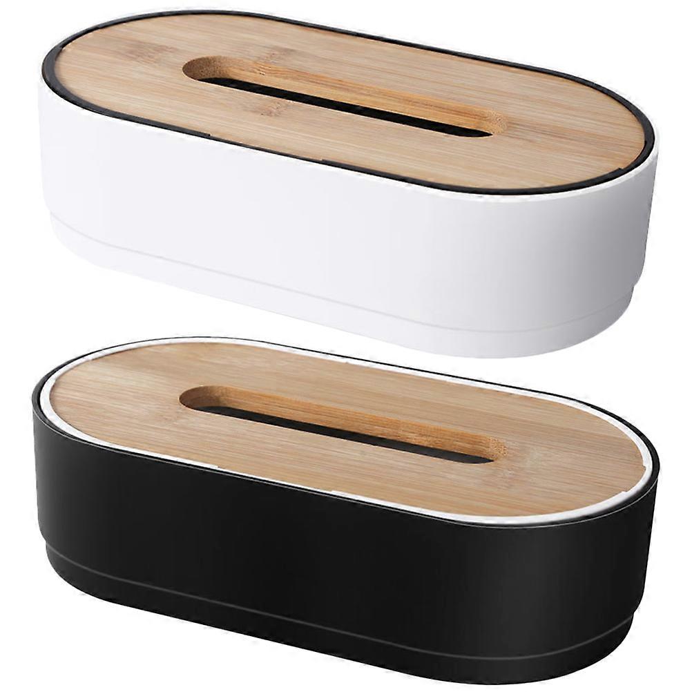 Rustic Bamboo Tissue Box for Storage 2Pcs Household Tissue Organizer
