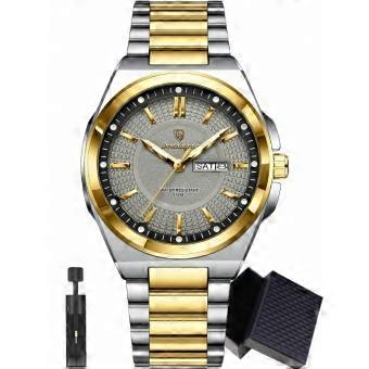 POEDAGAR 1pc Business Men's Stainless Steel Waterproof Luminous Quartz Watch With Date And Day Display, Men's Gift