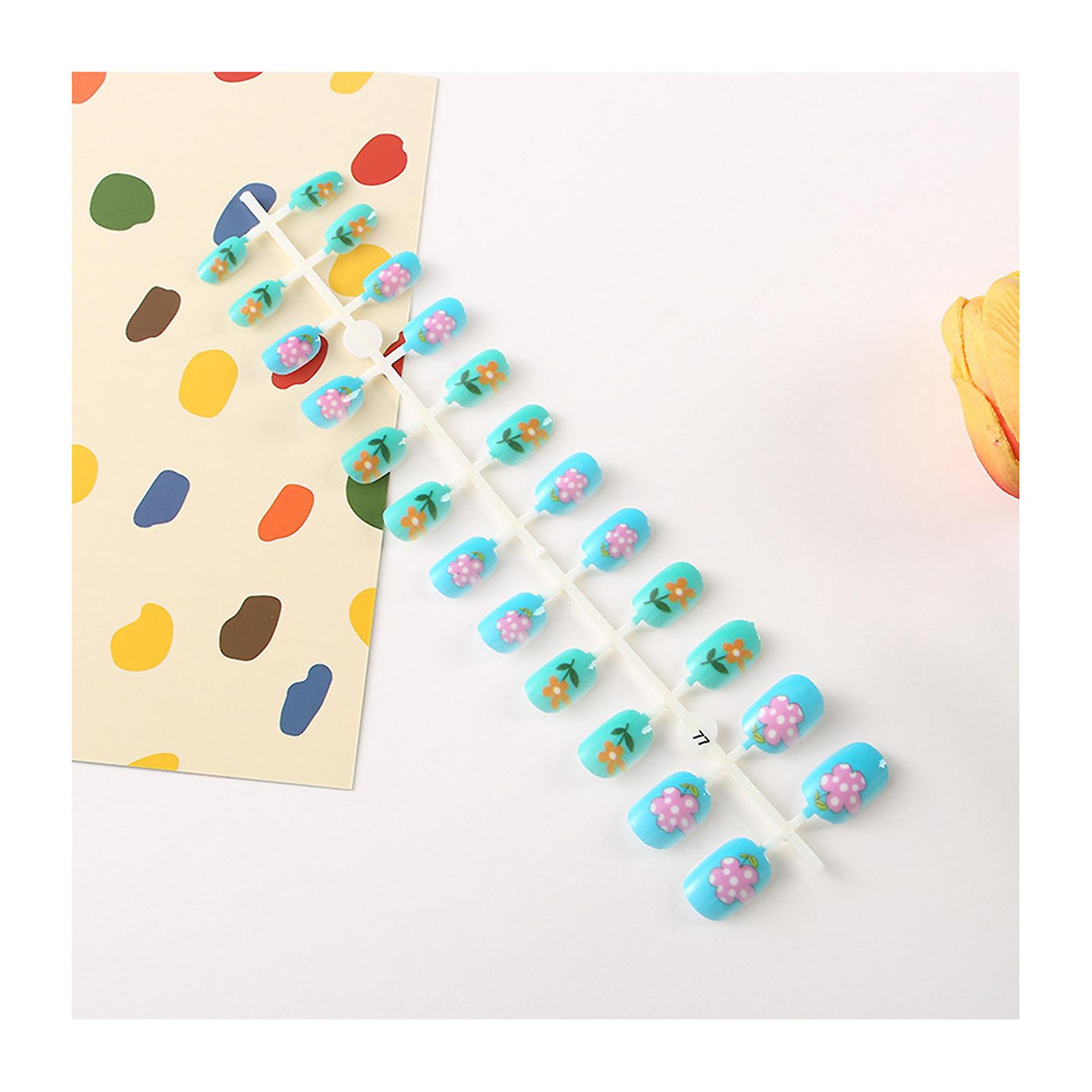24pcs Kids Artificial Nails Fake Nail Pieces Durable Lovely Pattern False Artificial Nails