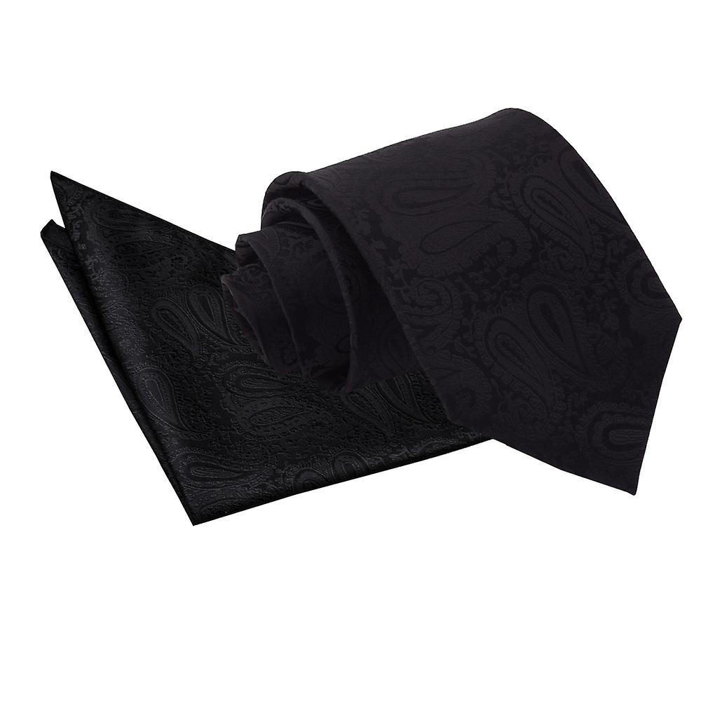 Black Paisley Tie and Pocket Square Set