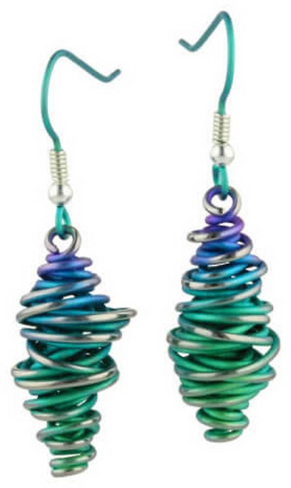 Ti2 Titanium Graduating Chaotic Drop Earrings - Green