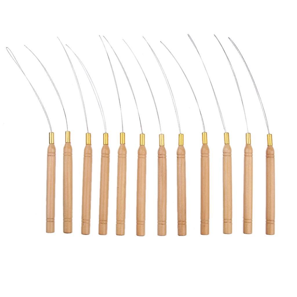 12x Micro Ring Hair Extension Wooden Loop Needle Threader Feather Hook Tool