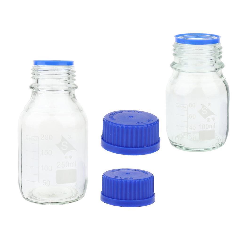 Lab Graduated Round Glass Reagent Bottle with Blue Screw Cap 250ml 100ml