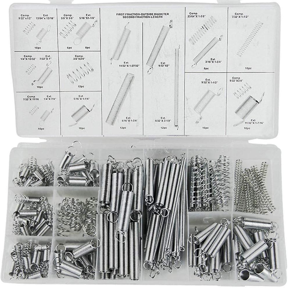 200 Assortment Zinc Plated Metal Extension and Compression Springs with Portable Storage Box