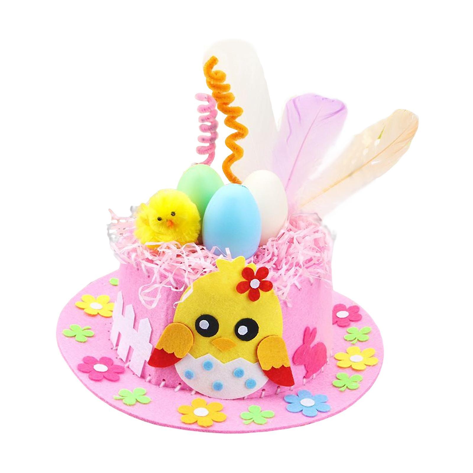Kids DIY Easter Bonnet Material Kit Easter Craft Supplies Costume Accessory Pink