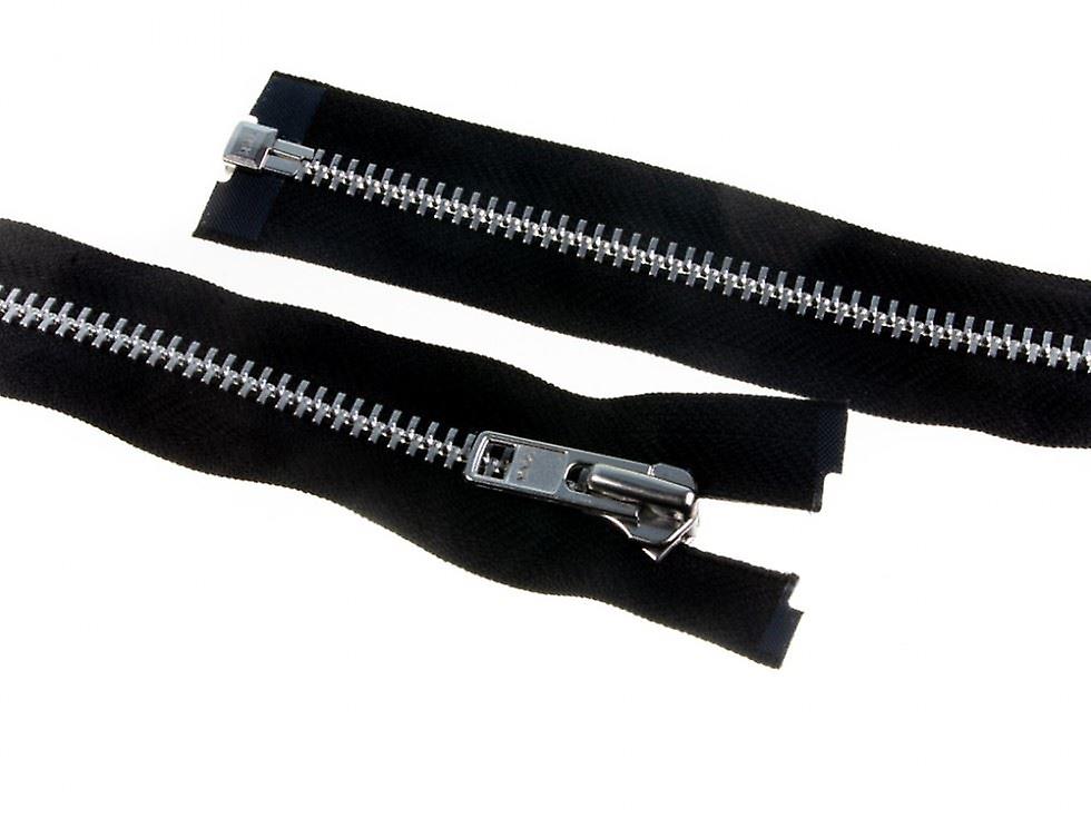 YKK Heavy Duty Silver Metal Open End Zips Black - 60 cm - each