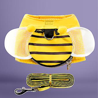 Cat Harness and Leash Soft Breathable Adjustable 360° Wrapping Cat Traction Rope with Hook for Cats Grid Bee(with Zipper Bag) L