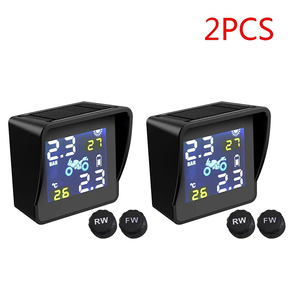 Solar Motorcycle Tpms Tire Pressure Monitoring System Tyre Temperature Monitoring Alarm Automotive With 2 Sensors Smart