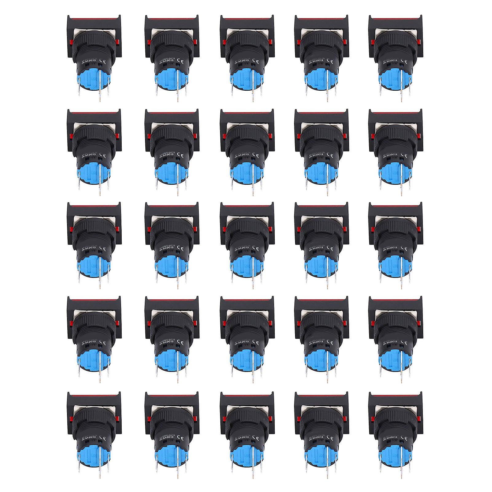 24V Red 16mm Square 25Pcs Push Button Switch Self Locking Momentary Set Kit