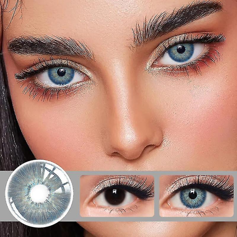 par de lentes de contacto de color azul, lentes de contacto