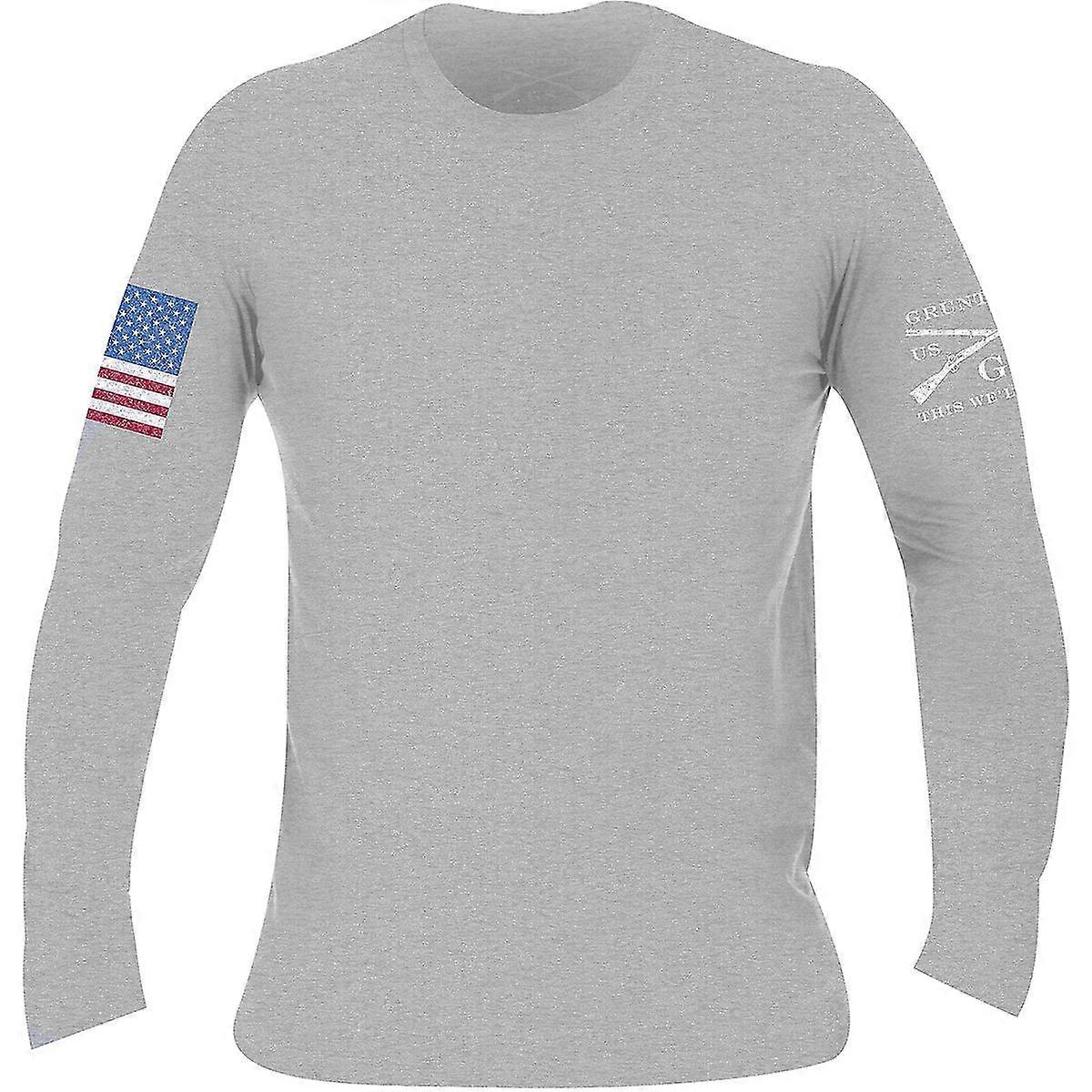 Grunt Style Full Color Flag Basic Long Sleeve T-Shirt - Heather Gray