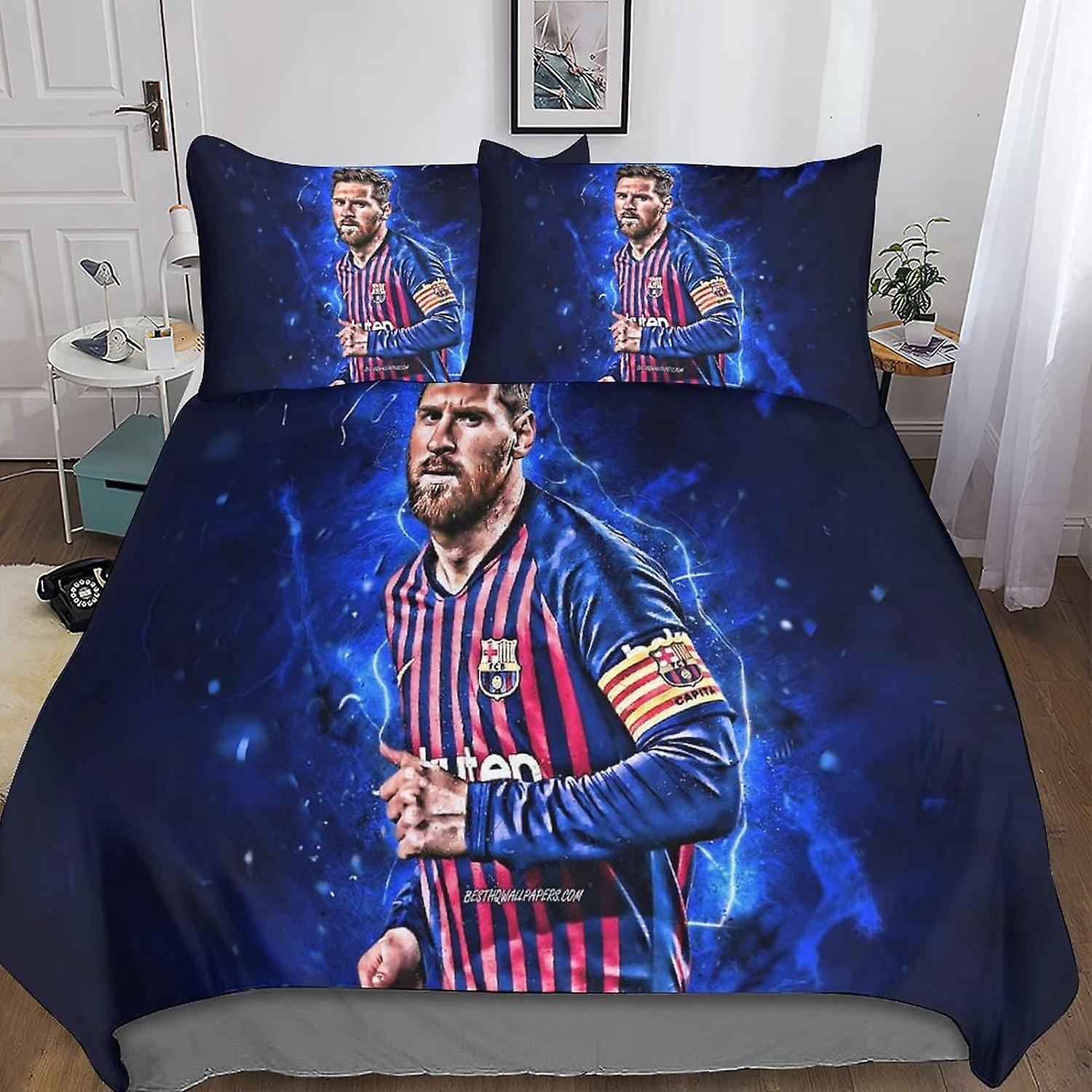 CAYBES Lionel Messi Täcke Sängkläder Sängkläder 3D-tryckt Fotboll Superstar Bekvämt påslakanset med örngott Bäddset Sängkläder Sängkläder Ho