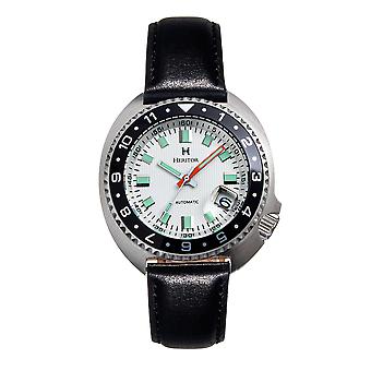 Heritor Automatic Pierce Genuine Leather-Band Horloge w/Date - Wit/Zwart