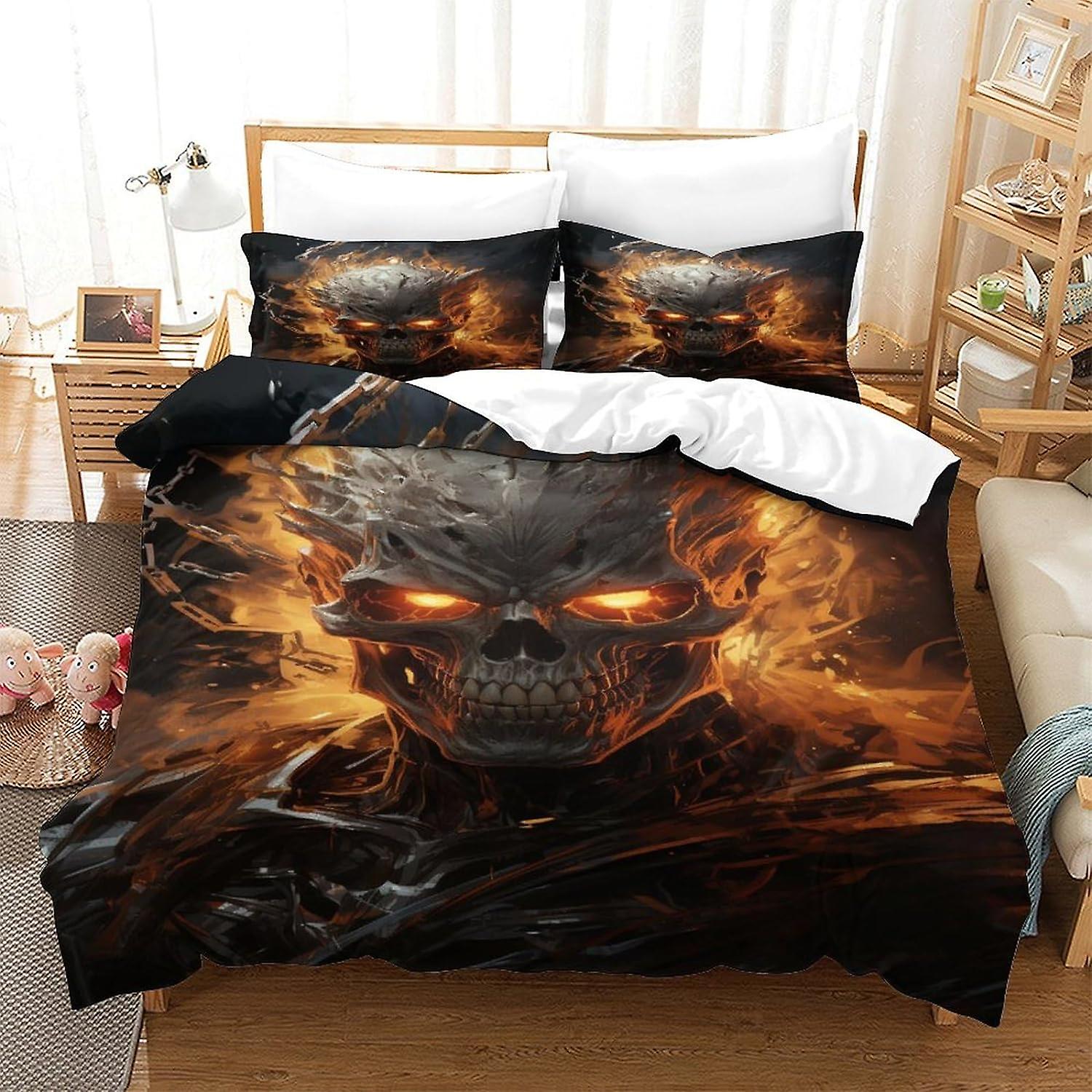 HOUKIG 3D Skeleton Flame Effect Children And Adults Printed Comforter Set with Pillowcases Comforter Bedding Set (3d Makoto Shinkai Style)