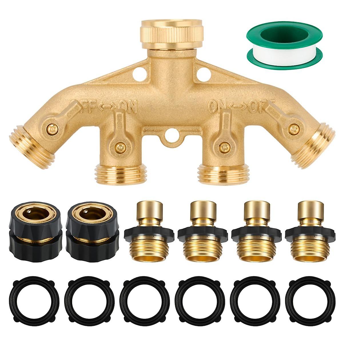 Star 4 Way Heavy Duty Brass Garden Hose Splitter,3/4inch Garden Hose Fitting Quick Connectors Female and Male,for Garden