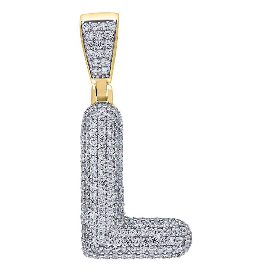 925 Sterling Silver Yellow tone Unisex Cubic Zirconia Bubble Letter Name Personalized Monogram Initial Alphabet L Charm