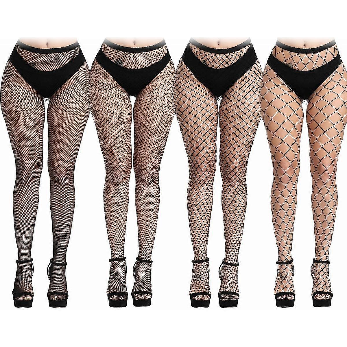 Plus Size Fishnet ciorapi, Black Fishnets Colanti coapsa ciorapi de mare Suspender Chilot 4 Pack