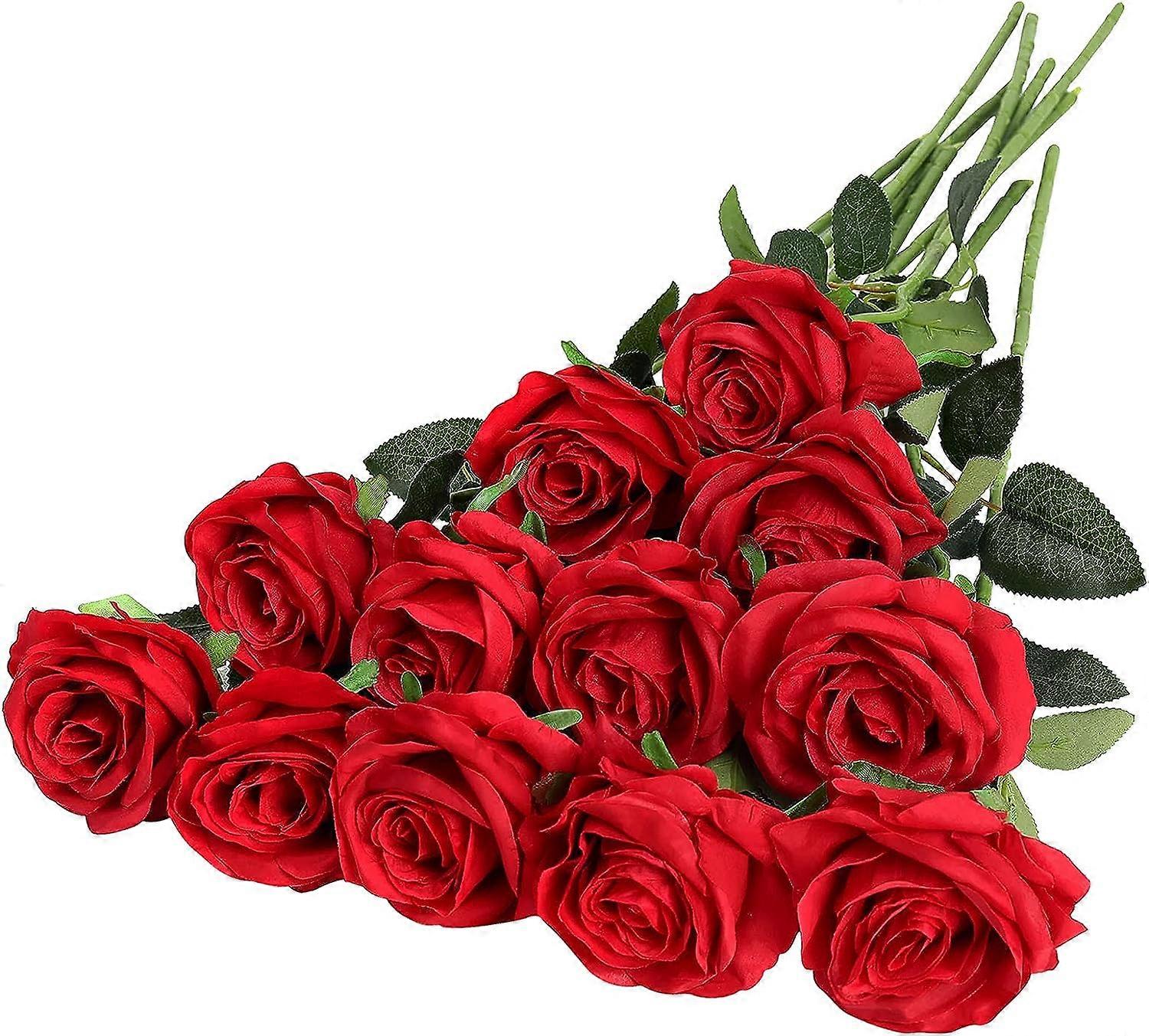 Bouquet Di 12 Rose Artificiali In Seta Con Stelo Lungo - Finti Fiori Decorativi Per Casa, Matrimoni E Feste (Rosa Sfumato)