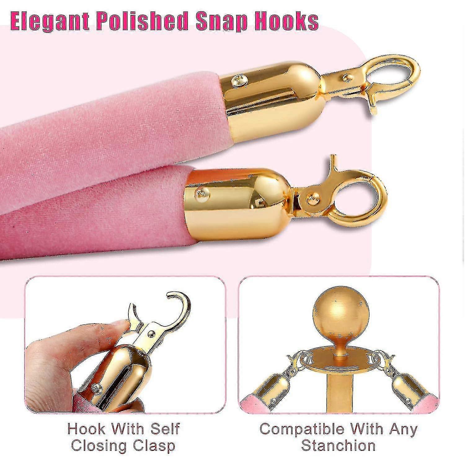 4 Pcs Pink Velvet Stanchion 6.4ft Velvet Rope, Crowd Control Ropes ...