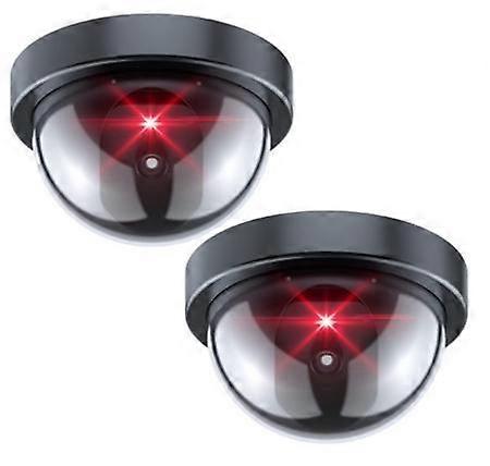 (2 Packs, Black)Dummy Fake Security CCTV Dome Camera with Flashing Red LED Light with Security Alert Sticker Decals (SD-2)
