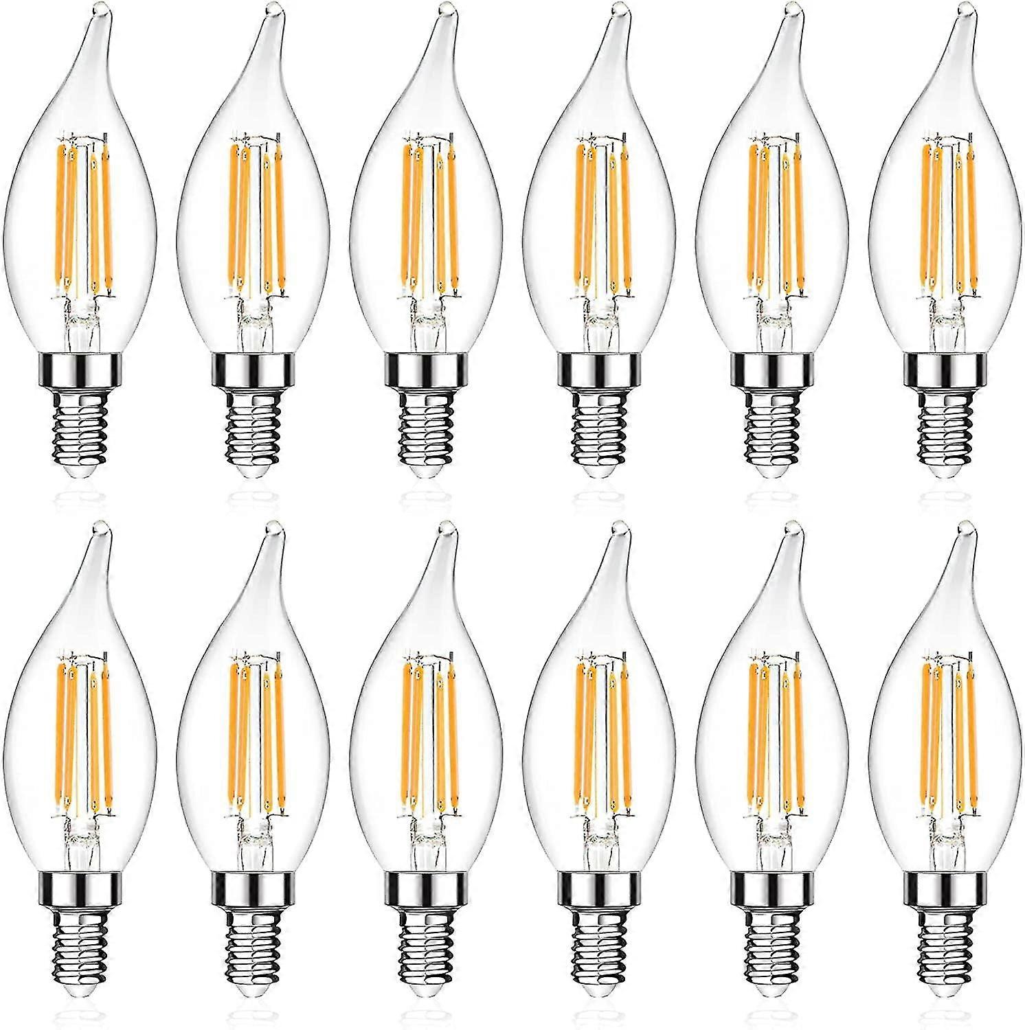 E12 Candelabra LED Light Bulb,  Flame Tip Decorative LED Filament Candle Bulb, E12 Base, Non-Dimmable, Pack of 12