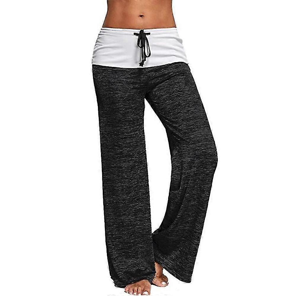 Women Ladies Colorblock Drawstring Casual Loose Yoga Pants
