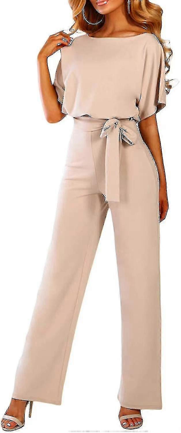 Γυναίκες casual χαλαρό κοντομάνικο δεμένο ευρύ πόδι παντελόνι Romper ολόσωμες φόρμες