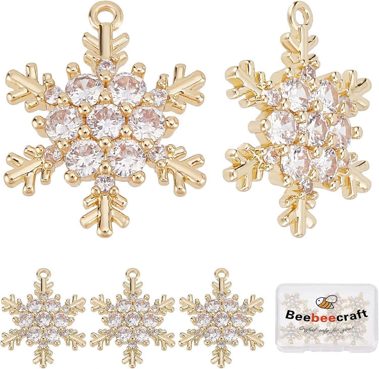 10Pcs 18K Gold Plated Snowflake Charms Cubic Zirconia Winter Christmas Charm Pendants