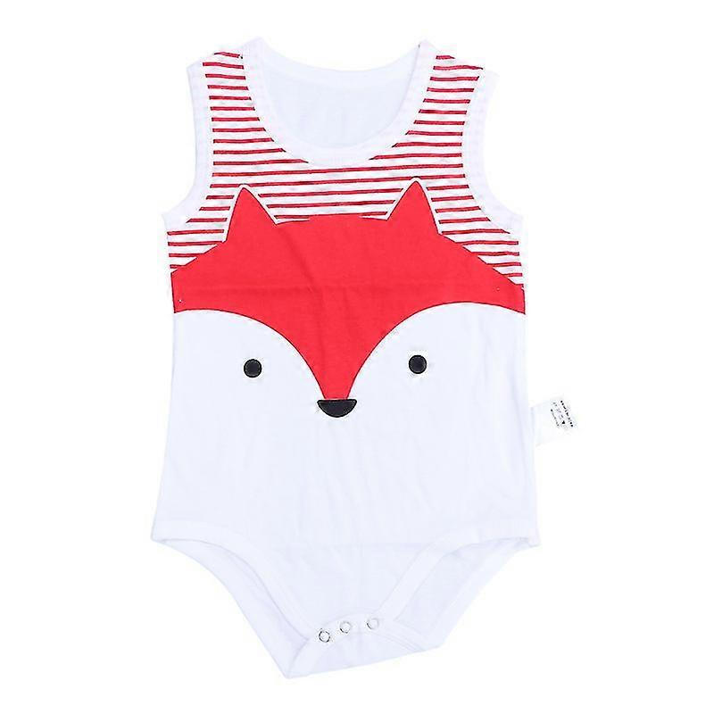 66cm newborn baby infant summer clothing cotton cartoon sleeveless climbing clothes jumpsuit casual triangle romper (red fox)