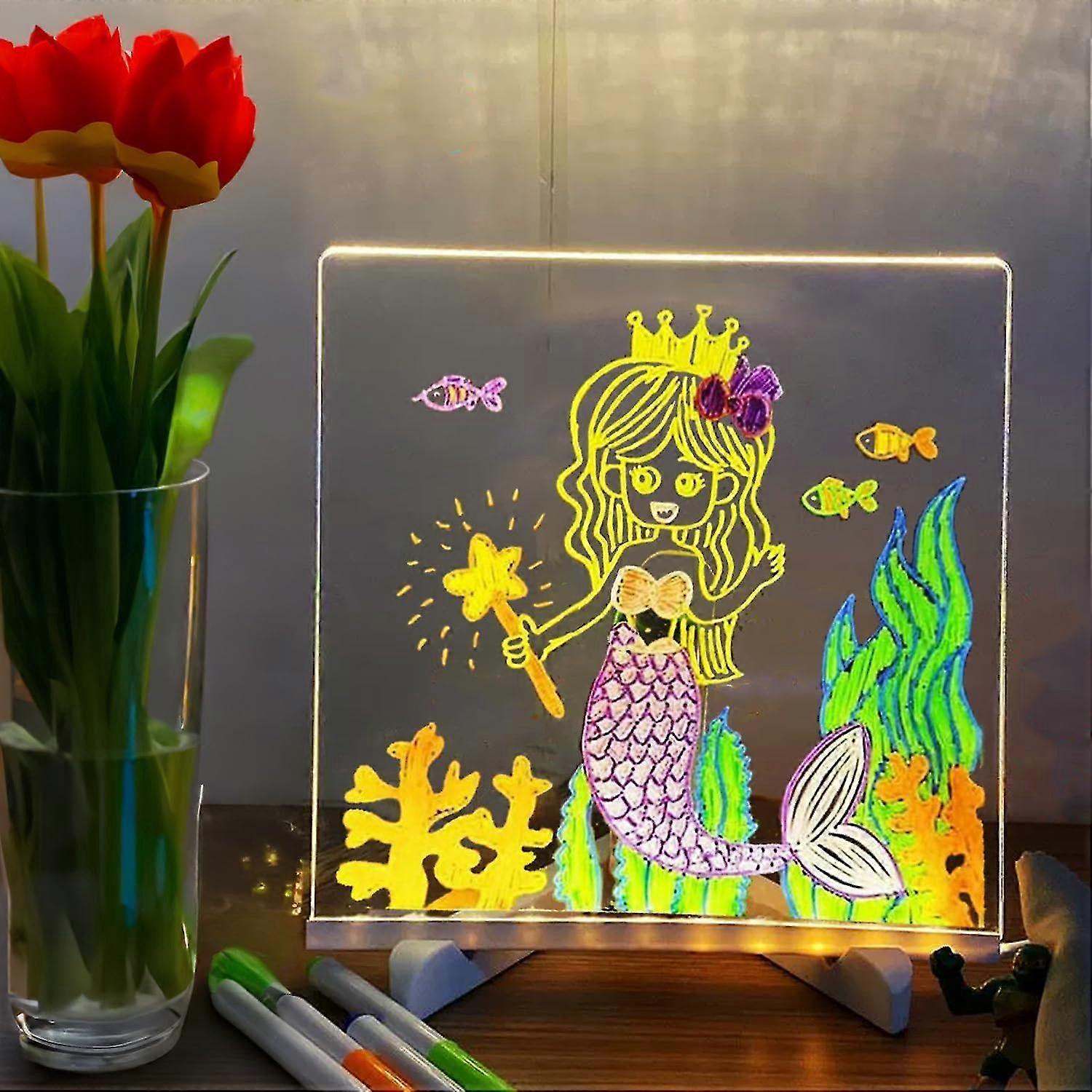 Led Note Board With Colors, Dry Erase Board With Light, Glowing Acrylic Message Board Set Light Up Dry Erase Board Stand