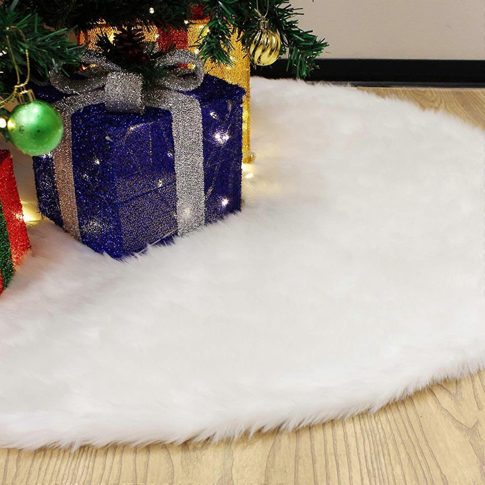Wtoyu 90CM Christmas Tree Skirt White Fluffy Tree Skirt Xmas Tree Skirt Cover Snowy Furry Tree Mat