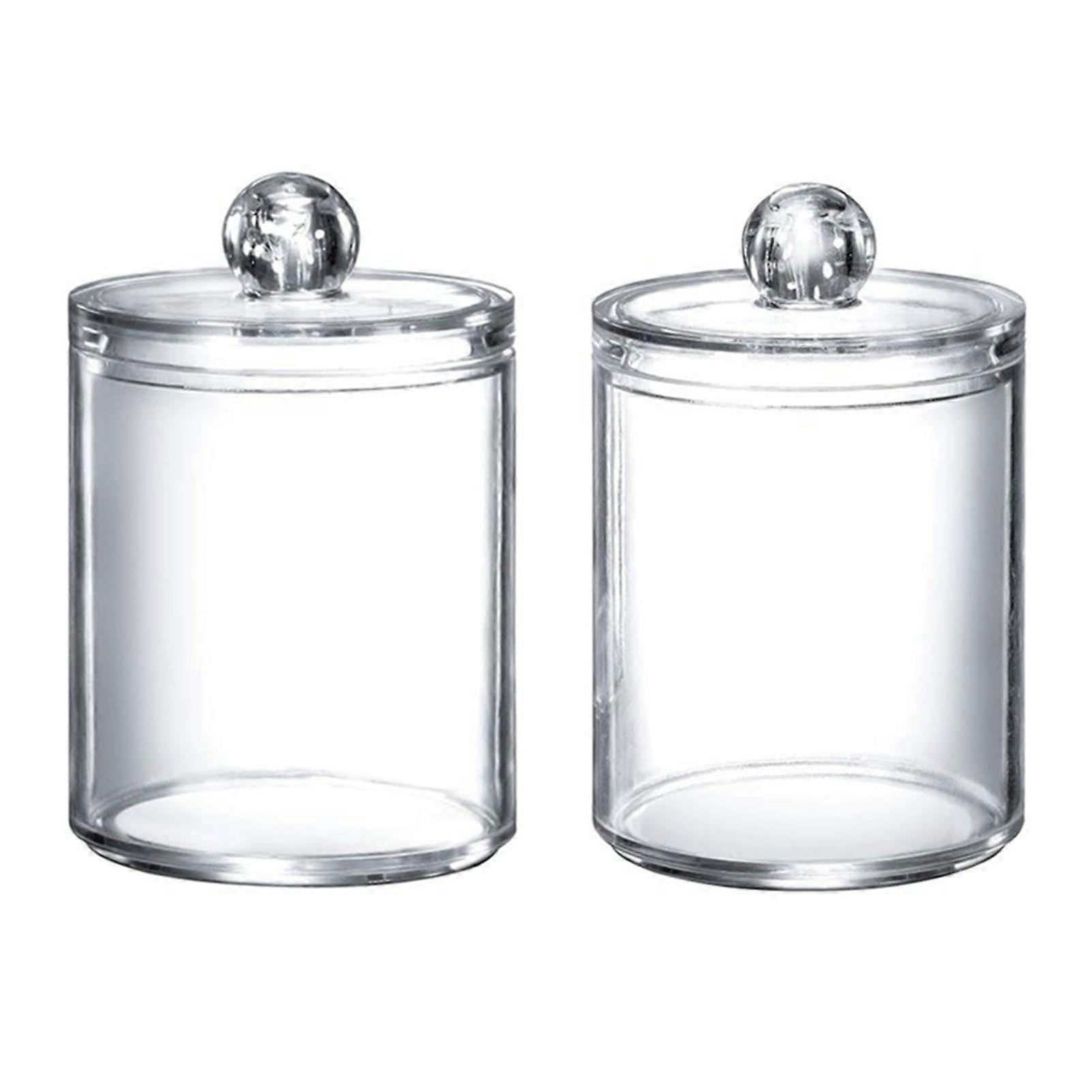 2pcs Cotton Swab Storage Box Transparent Acrylic Holder with Lid for Cotton Ball Cotton Round Pads Floss