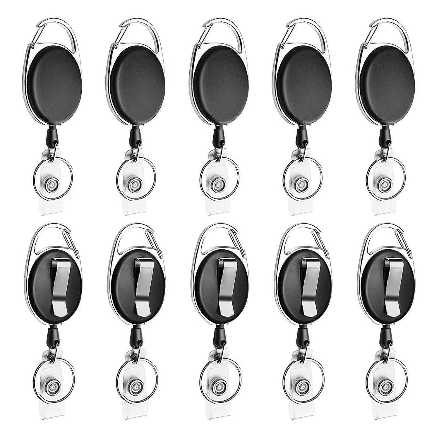 10 Pack Retractable Badge Reel with Carabiner Belt Clip and Key Ring for ID Card Key Keychain Badge