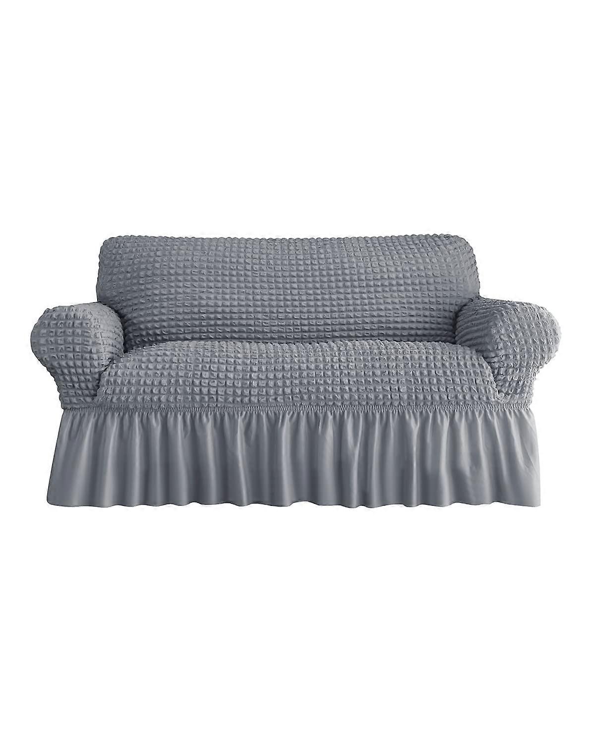 Fodera per divanetto 1 pezzo per divano a 2 cuscini Copridivano con gonna, resistente lavabile, facile da montare Protettore universale per mobili (2 posti, grigio)