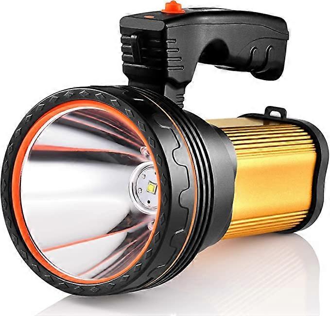 LED Rechargeable Handheld Searchlight High-Power Super Bright 9000 MA 6000 Lumens Tactical Spotlight Torch Lantern Flashlight (Gold)
