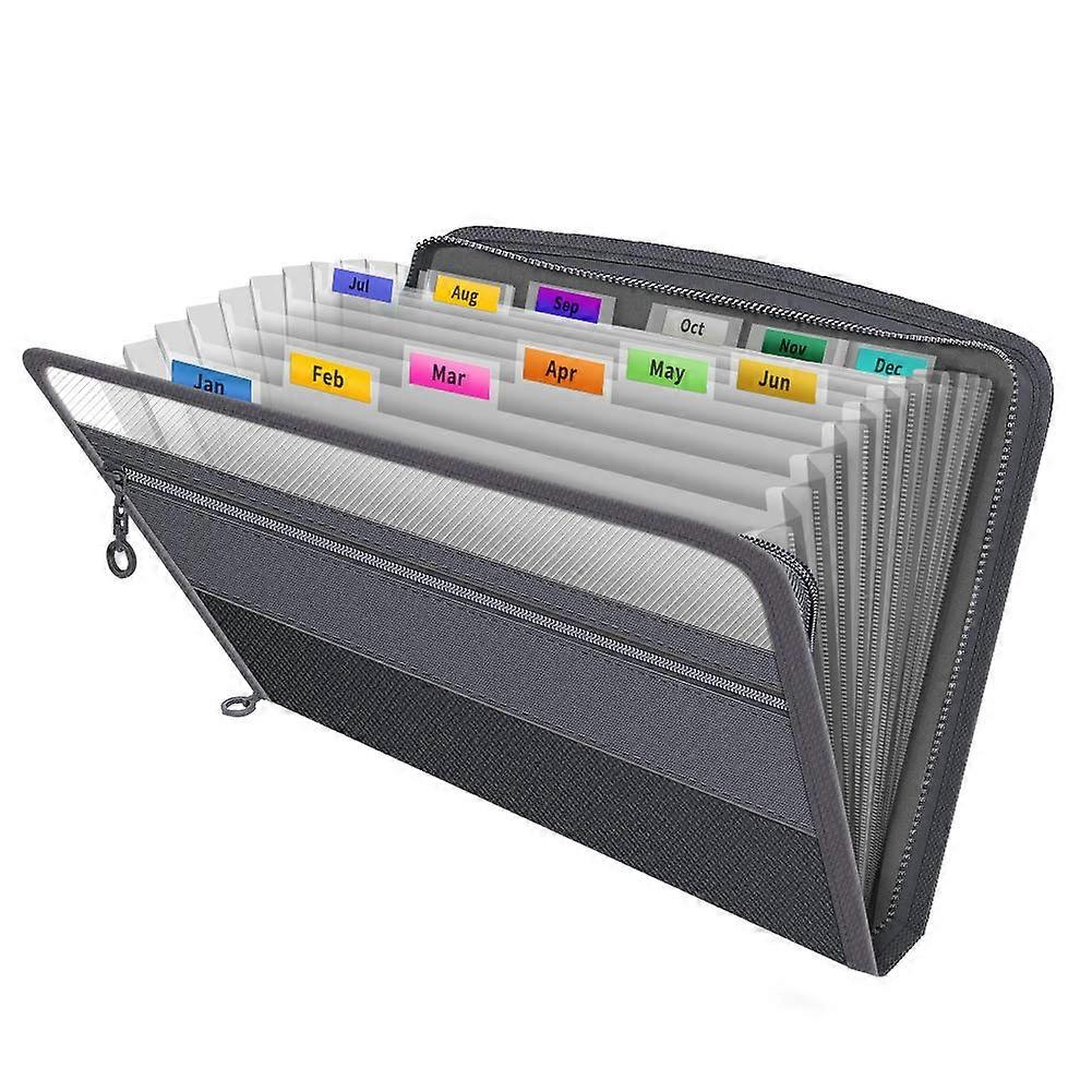 Expanding File Folder,13 Pockets Zip Filing Folders,Accordian File Folder with Tabs,Expandable Documents Wallet Accordion File Organisers, Black