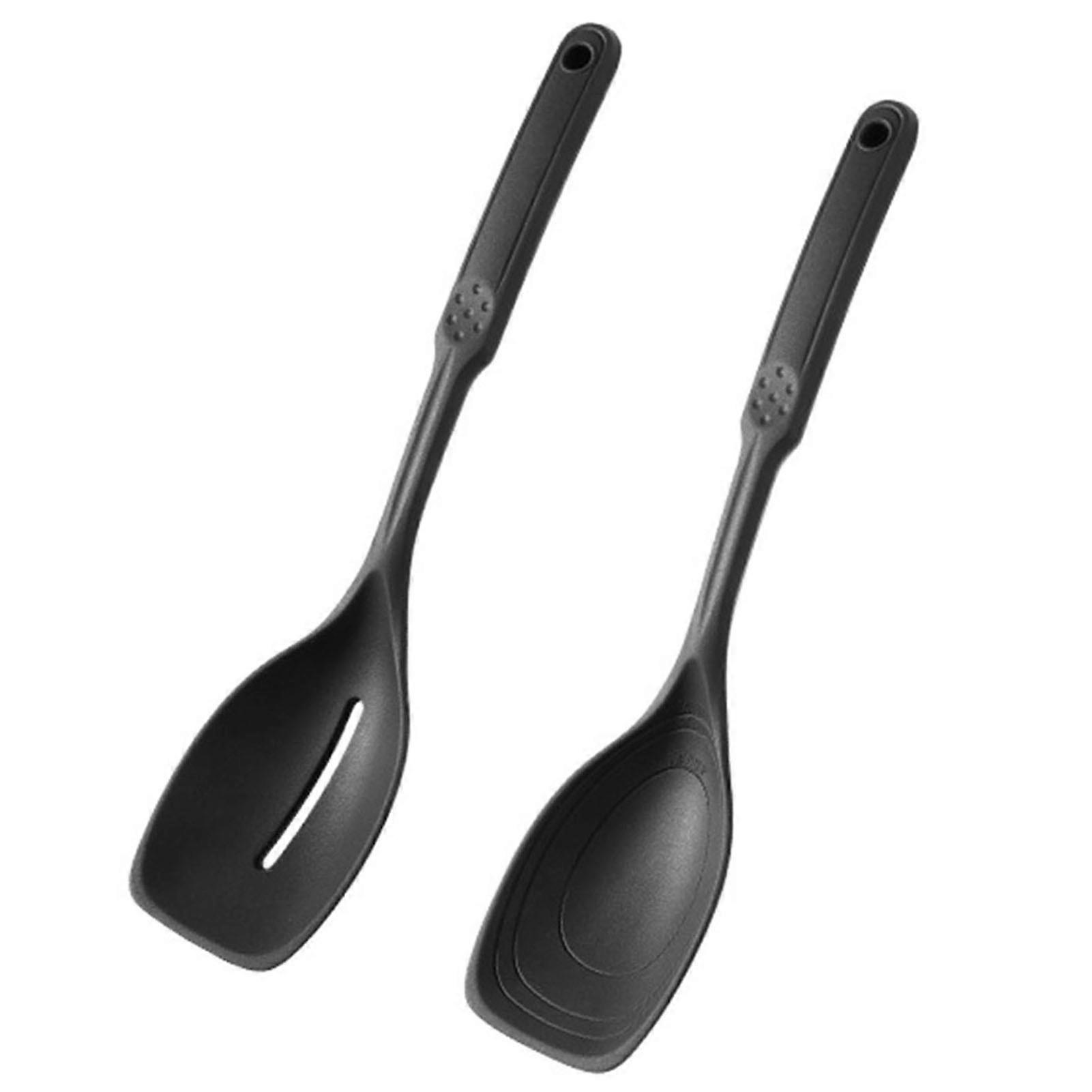 2Pcs/Set Large Silicone Cooking Spoon Spatula Kit Non-Stick Slotted Solid Spoon Set Hanging Hole Design Heat-Resistant Spoon Kitchen Utensils KAESI