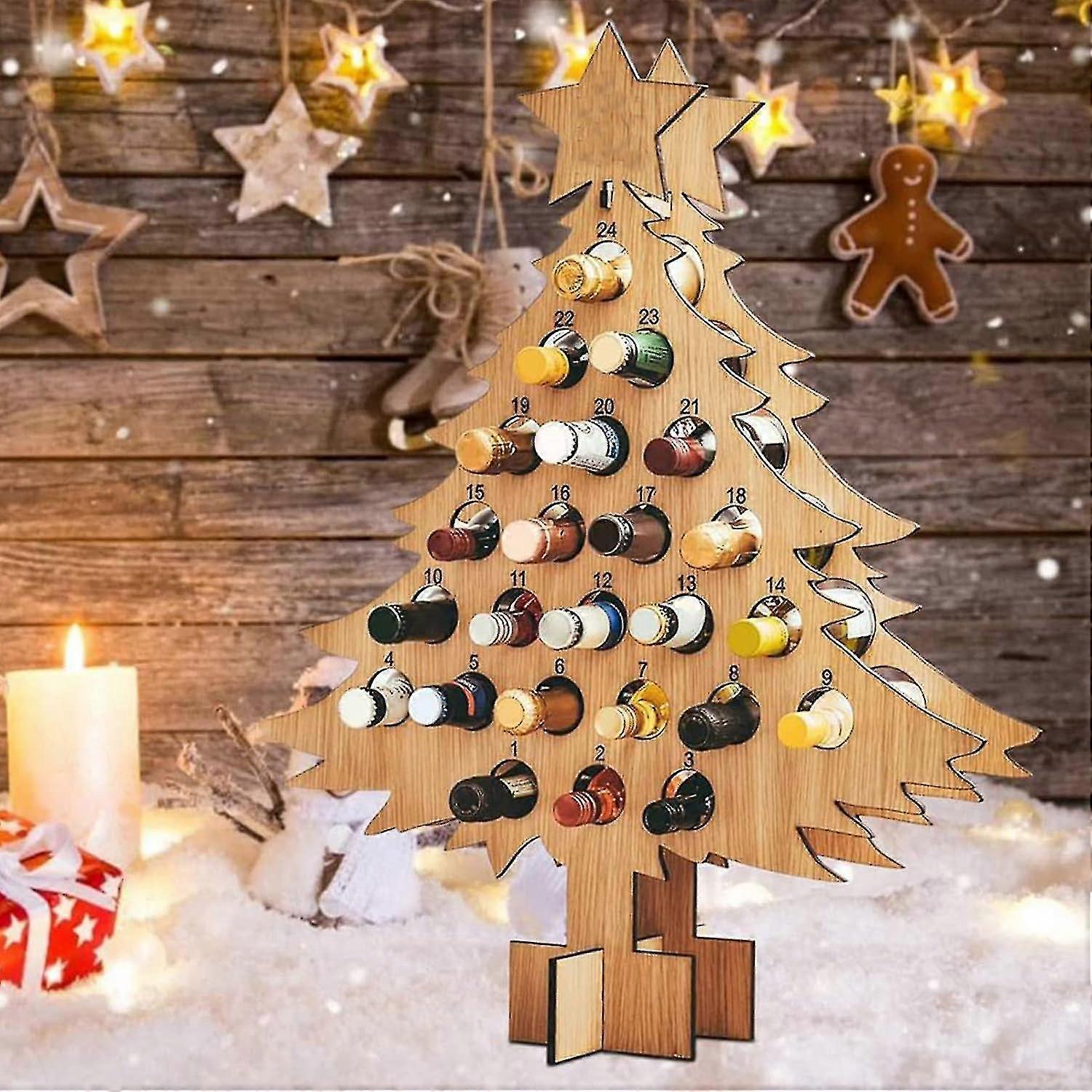 تقويم مجيء النبيذ عيد الميلاد ، 24 يوما العد التنازلي مجيء التقويم الديكور النبيذ الوقوف ، حامل زجاجة شجرة عيد الميلاد