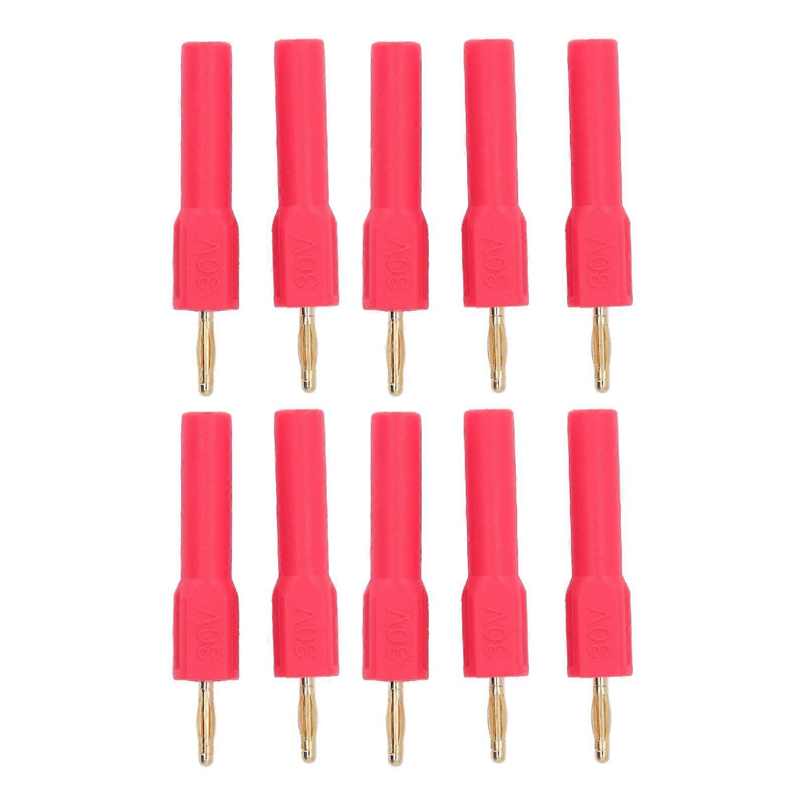10個のバナナプラグコネクタ2mmオス-4mmメスアダプター金メッキ真鍮30Vレッド