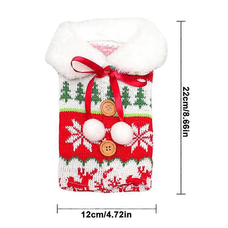 1Pc Red Wine Set Christmas Snowflake Elk Table Supplies Knitted Decoration