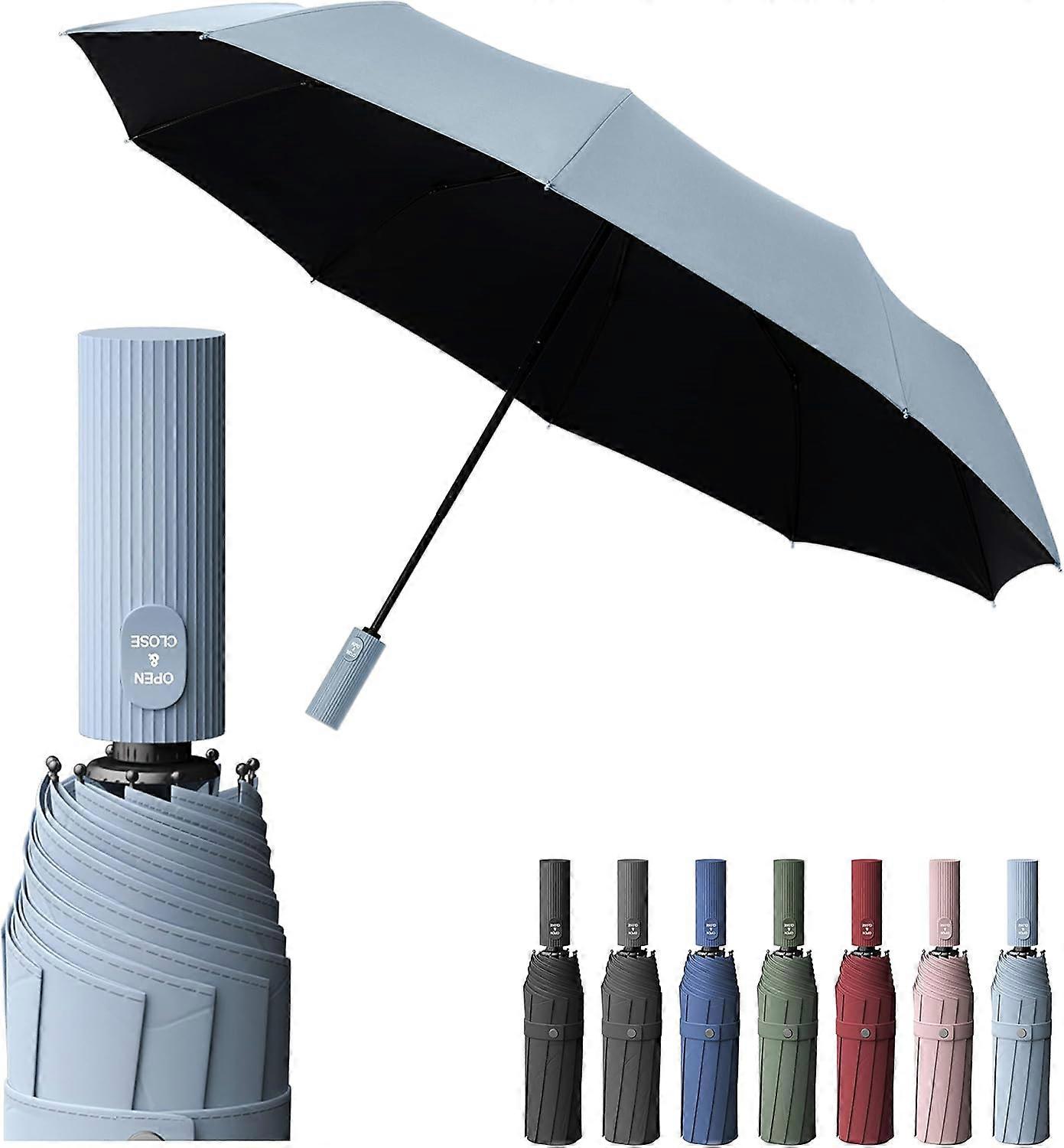 Folding Umbrella UV Protection (50) and Lotus Effect (2 in 1) | Windproof, Compact, Self-Opening, Parasol light blue
