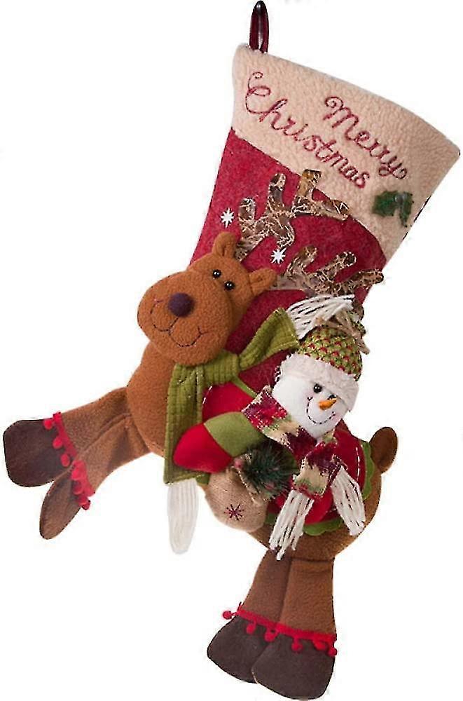 Large Christmas Stockings, Snowman, Reindeer Christmas 3d Character Plush Toys Kid's Christmas Decorations