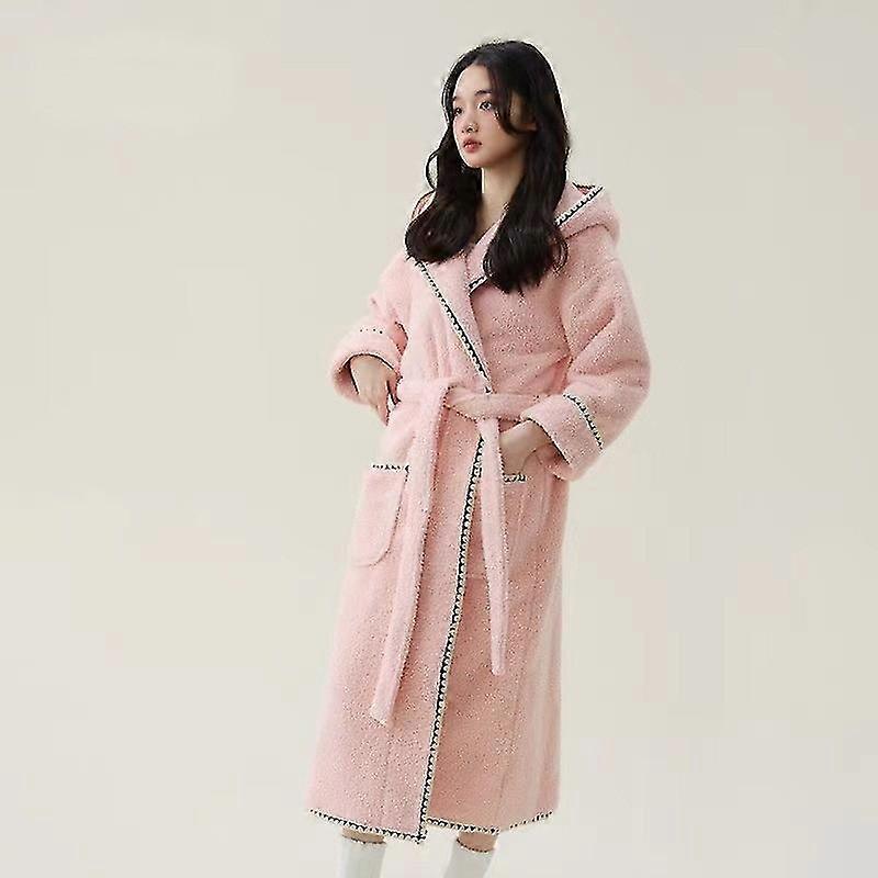 Women's Pajamas With Plush V-neck Long Sleeved Comfortable Pockets, Soft And Warm Winter Solid Colors